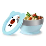 Mrs. Chou™ Suction Bowl and Spoon Set for Babies and Toddlers, Non-Slip Silicone Suction Cups, Advanced 304 Stainless Steel Bowls, Double-Layer Insulation, BPA-Free Lids, 350.0 grams,