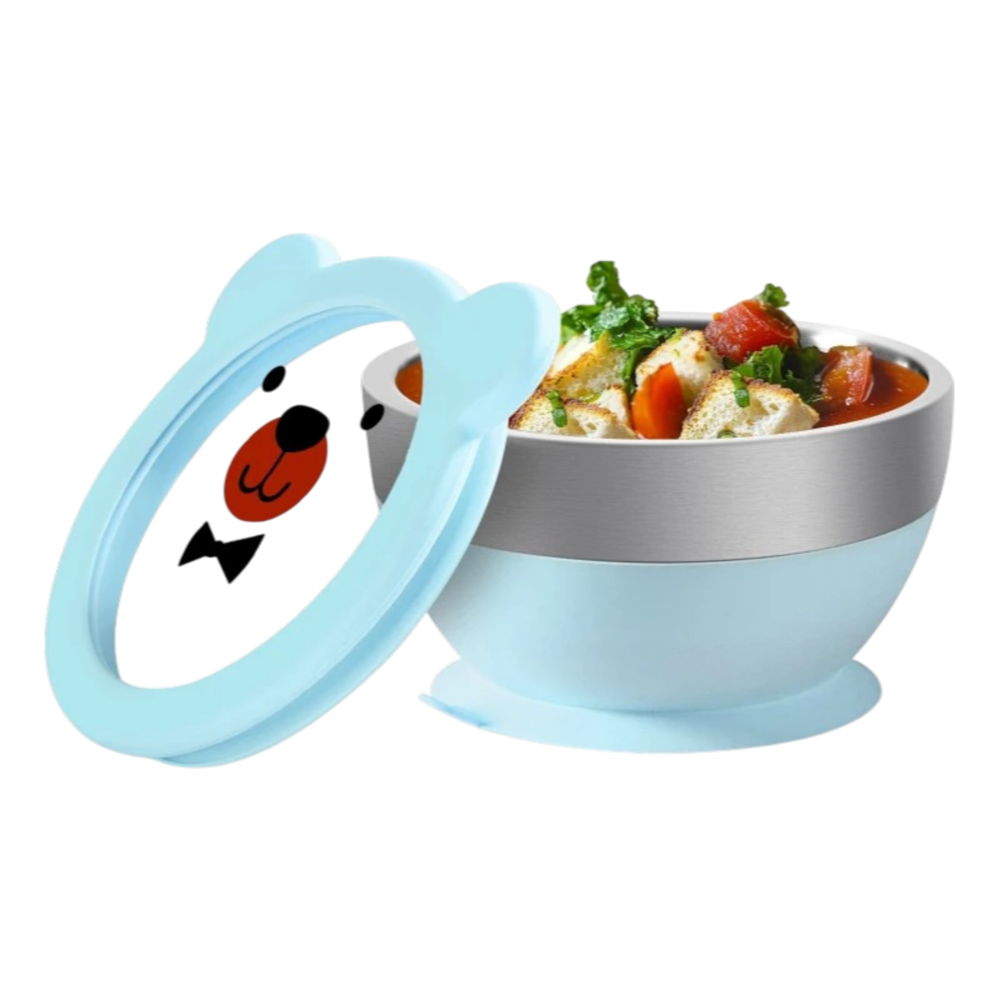 Mrs. Chou™ Suction Bowl and Spoon Set for Babies and Toddlers, Non-Slip Silicone Suction Cups, Advanced 304 Stainless Steel Bowls, Double-Layer Insulation, BPA-Free Lids, 350.0 grams, Pink