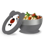 Mrs. Chou™ Suction Bowl and Spoon Set for Babies and Toddlers, Non-Slip Silicone Suction Cups, Advanced 304 Stainless Steel Bowls, Double-Layer Insulation, BPA-Free Lids, 350.0 grams,