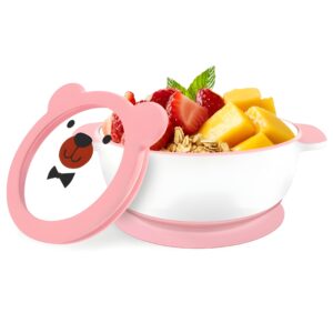 Mrs. Chou® Suction Bowl and Spoon Set for Babies and Toddlers w/Non-Slip Silicone Suction Cups, Advanced 304 ceramic Steel Bowls, Double-Layer Insulated w/BPA-Free Lids Food-Grade Safety Blue