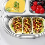 Mrs. Chou® BPA-Free 100% Food-Grade Stainless Steel Baby Plates with Suction Divided Designed for Babies and Toddlers, Ideal for Kids Infant Baby-Led Weaning Toddler Feeding Supplies Dishwasher Safe