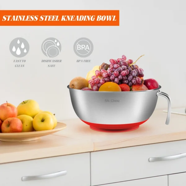stainless steel mixing bowl with handle and suction cup