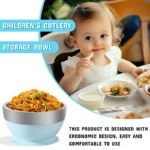Mrs. Chou™ Suction Bowl and Spoon Set for Babies and Toddlers, Non-Slip Silicone Suction Cups, Advanced 304 Stainless Steel Bowls, Double-Layer Insulation, BPA-Free Lids, 350.0 grams,