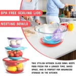 Mrs. Chou Glass Mixing Bowls Set of 3 with BPA-Free Airtight Lids, Large Nesting Bowls with Non-Slip Silicone Base, Ideal for Food Storage, Dishwasher & Microwave Safe, 2, 1, 0.5 QT Purple Blue Red