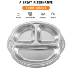 Mrs. Chou® BPA-Free 100% Food-Grade Stainless Steel Baby Plates with Suction Divided Designed for Babies and Toddlers, Ideal for Kids Infant Baby-Led Weaning Toddler Feeding Supplies Dishwasher Safe