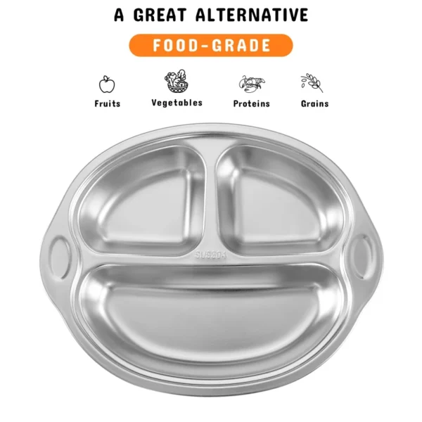 Mrs. Chou® BPA-Free 100% Food-Grade Stainless Steel Baby Plates with Suction Divided Designed for Babies and Toddlers, Ideal for Kids Infant Baby-Led Weaning Toddler Feeding Supplies Dishwasher Safe