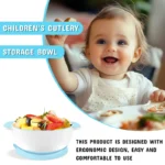 Mrs. Chou® Suction Bowl and Spoon Set for Babies and Toddlers w/Non-Slip Silicone Suction Cups, Advanced ceramic Bowls, Double-Layer Insulated w/BPA-Free Lids Food-Grade Safety Blue