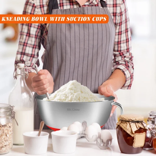stainless steel mixing bowl with handle and suction cup