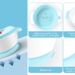 Mrs. Chou® Suction Bowl and Spoon Set for Babies and Toddlers w/Non-Slip Silicone Suction Cups, Advanced ceramic Bowls, Double-Layer Insulated w/BPA-Free Lids Food-Grade Safety Blue