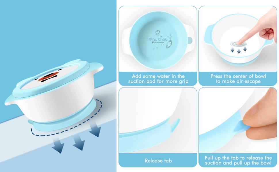 Mrs. Chou™ Suction Bowl and Spoon Set for Babies and Toddlers, Non-Slip Silicone Suction Cups, Advanced ceramic Bowls, Double-Layer Insulation, BPA-Free Lids, 350.0 grams,