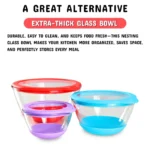 Mrs. Chou Glass Mixing Bowls Set of 3 with BPA-Free Airtight Lids, Large Nesting Bowls with Non-Slip Silicone Base, Ideal for Food Storage, Dishwasher & Microwave Safe, 2, 1, 0.5 QT Purple Blue Red