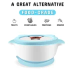 Mrs. Chou® Suction Bowl and Spoon Set for Babies and Toddlers w/Non-Slip Silicone Suction Cups, Advanced ceramic Bowls, Double-Layer Insulated w/BPA-Free Lids Food-Grade Safety Blue
