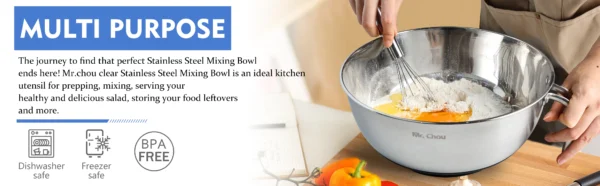 stainless steel mixing bowl with handle and suction cup