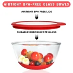 Mrs. Chou Glass Mixing Bowls Set of 3 with BPA-Free Airtight Lids, Large Nesting Bowls with Non-Slip Silicone Base, Ideal for Food Storage, Dishwasher & Microwave Safe, 2, 1, 0.5 QT Purple Blue Red