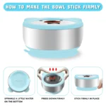 Mrs. Chou® Suction Bowl and Spoon Set for Babies and Toddlers w/Non-Slip Silicone Suction Cups, Advanced 304 Stainless Steel Bowls, Double-Layer Insulated w/BPA-Free Lids Food-Grade Safety Blue