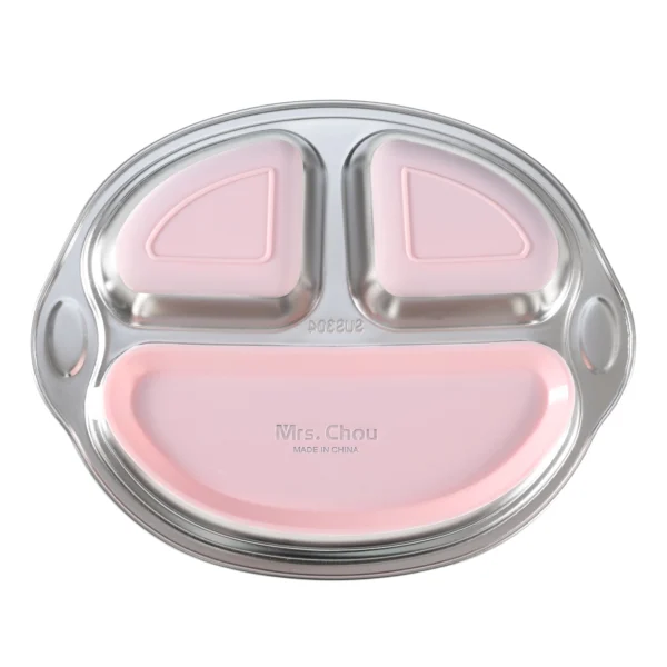 Mrs. Chou® BPA-Free 100% Food-Grade Stainless Steel Baby Plates with Suction Divided Designed for Babies and Toddlers, Ideal for Kids Infant Baby-Led Weaning Toddler Feeding Supplies Dishwasher Safe