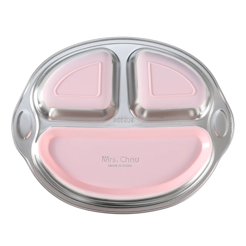 Mrs. Chou® BPA-Free 100% Food-Grade Stainless Steel Baby Plates with Suction Divided Designed for Babies and Toddlers, Ideal for Kids Infant Baby-Led Weaning Toddler Feeding Supplies Dishwasher Safe