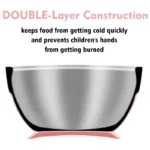 Mrs. Chou™ Suction Bowl and Spoon Set for Babies and Toddlers, Non-Slip Silicone Suction Cups, Advanced 304 Stainless Steel Bowls, Double-Layer Insulation, BPA-Free Lids, 350.0 grams,
