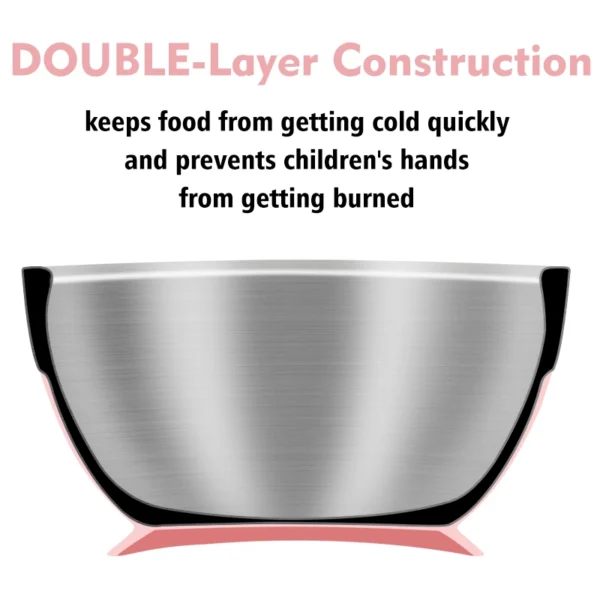 Mrs. Chou™ Suction Bowl and Spoon Set for Babies and Toddlers, Non-Slip Silicone Suction Cups, Advanced 304 Stainless Steel Bowls, Double-Layer Insulation, BPA-Free Lids, 350.0 grams,