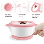 Mrs. Chou® Suction Bowl and Spoon Set for Babies and Toddlers w/Non-Slip Silicone Suction Cups, Advanced ceramic Bowls, Double-Layer Insulated w/BPA-Free Lids Food-Grade Safety Blue