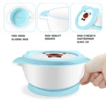 Mrs. Chou® Suction Bowl and Spoon Set for Babies and Toddlers w/Non-Slip Silicone Suction Cups, Advanced ceramic Bowls, Double-Layer Insulated w/BPA-Free Lids Food-Grade Safety Blue
