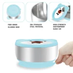 Mrs. Chou® Suction Bowl and Spoon Set for Babies and Toddlers w/Non-Slip Silicone Suction Cups, Advanced 304 Stainless Steel Bowls, Double-Layer Insulated w/BPA-Free Lids Food-Grade Safety Blue