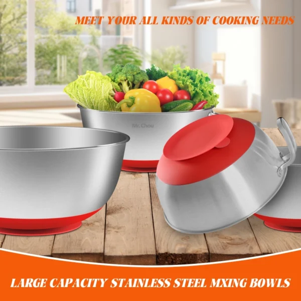 stainless steel mixing bowl with handle and suction cup