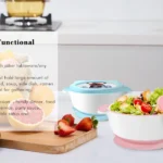 Mrs. Chou® Suction Bowl and Spoon Set for Babies and Toddlers w/Non-Slip Silicone Suction Cups, Advanced ceramic Bowls, Double-Layer Insulated w/BPA-Free Lids Food-Grade Safety Blue