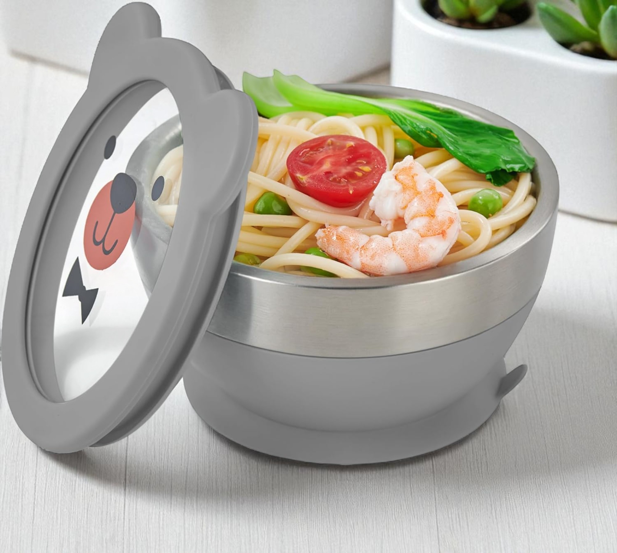Mrs. Chou™ Suction Bowl and Spoon Set for Babies and Toddlers, Non-Slip Silicone Suction Cups, Advanced 304 Stainless Steel Bowls, Double-Layer Insulation, BPA-Free Lids, 350.0 grams,