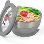Mrs. Chou™ Suction Bowl and Spoon Set for Babies and Toddlers, Non-Slip Silicone Suction Cups, Advanced 304 Stainless Steel Bowls, Double-Layer Insulation, BPA-Free Lids, 350.0 grams,