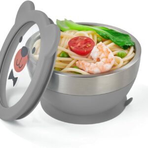 Mrs. Chou™ Suction Bowl and Spoon Set for Babies and Toddlers, Non-Slip Silicone Suction Cups, Advanced 304 Stainless Steel Bowls, Double-Layer Insulation, BPA-Free Lids, 350.0 grams,