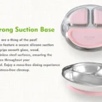 Mrs. Chou® BPA-Free 100% Food-Grade Stainless Steel Baby Plates with Suction Divided Designed for Babies and Toddlers, Ideal for Kids Infant Baby-Led Weaning Toddler Feeding Supplies Dishwasher Safe