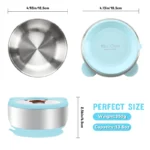 Mrs. Chou® Suction Bowl and Spoon Set for Babies and Toddlers w/Non-Slip Silicone Suction Cups, Advanced 304 Stainless Steel Bowls, Double-Layer Insulated w/BPA-Free Lids Food-Grade Safety Blue