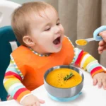 Mrs. Chou® Suction Bowl and Spoon Set for Babies and Toddlers w/Non-Slip Silicone Suction Cups, Advanced 304 Stainless Steel Bowls, Double-Layer Insulated w/BPA-Free Lids Food-Grade Safety Blue