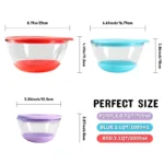 Mrs. Chou Glass Mixing Bowls Set of 3 with BPA-Free Airtight Lids, Large Nesting Bowls with Non-Slip Silicone Base, Ideal for Food Storage, Dishwasher & Microwave Safe, 2, 1, 0.5 QT Purple Blue Red