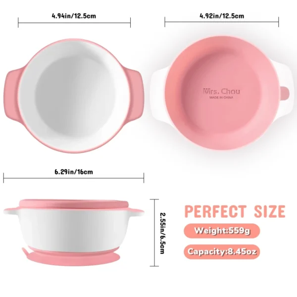 Mrs. Chou® Suction Bowl and Spoon Set for Babies and Toddlers w/Non-Slip Silicone Suction Cups, Advanced ceramic Bowls, Double-Layer Insulated w/BPA-Free Lids Food-Grade Safety Blue