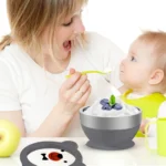 Mrs. Chou™ Suction Bowl and Spoon Set for Babies and Toddlers, Non-Slip Silicone Suction Cups, Advanced 304 Stainless Steel Bowls, Double-Layer Insulation, BPA-Free Lids, 350.0 grams,