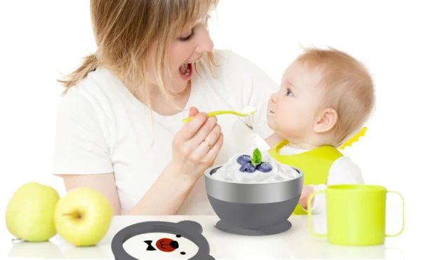 Mrs. Chou™ Suction Bowl and Spoon Set for Babies and Toddlers, Non-Slip Silicone Suction Cups, Advanced 304 Stainless Steel Bowls, Double-Layer Insulation, BPA-Free Lids, 350.0 grams,