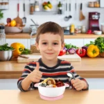 Mrs. Chou® Suction Bowl and Spoon Set for Babies and Toddlers w/Non-Slip Silicone Suction Cups, Advanced ceramic Bowls, Double-Layer Insulated w/BPA-Free Lids Food-Grade Safety Blue