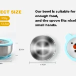 Mrs. Chou® Suction Bowl and Spoon Set for Babies and Toddlers w/Non-Slip Silicone Suction Cups, Advanced 304 Stainless Steel Bowls, Double-Layer Insulated w/BPA-Free Lids Food-Grade Safety Blue