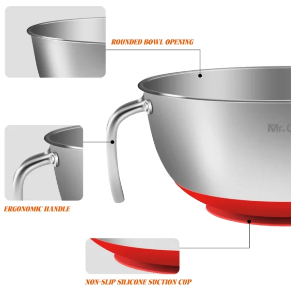 stainless steel mixing bowl with handle and suction cup