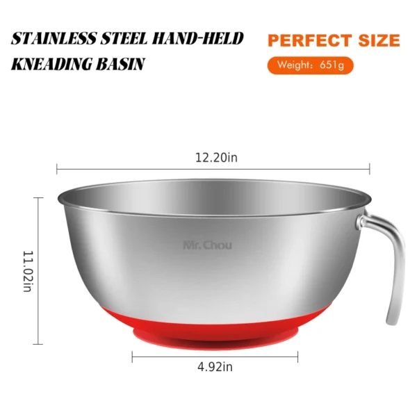 stainless steel mixing bowl with handle and suction cup