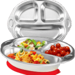 Mrs. Chou® BPA-Free 100% Food-Grade Stainless Steel Baby Plates with Suction Divided Designed for Babies and Toddlers, Ideal for Kids Infant Baby-Led Weaning Toddler Feeding Supplies Dishwasher Safe
